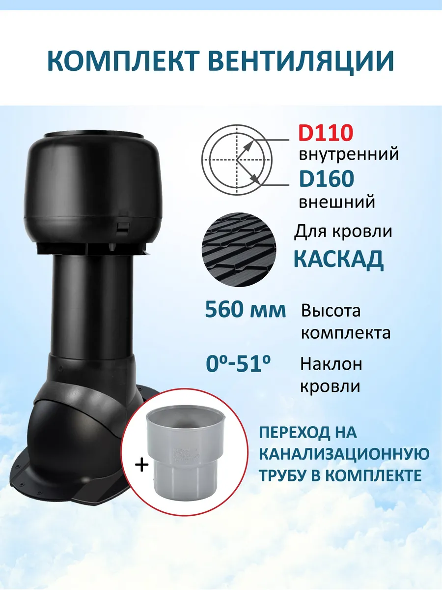Колпак D160, вент.выход 110/160 Н-500, для кровли Каскад