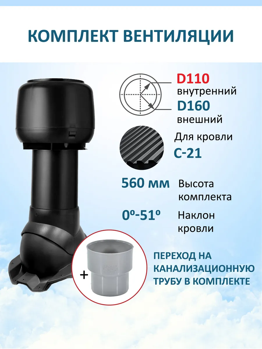 колпак D160, вент.выход 110/160 Н-500 для профнастила С21 мм