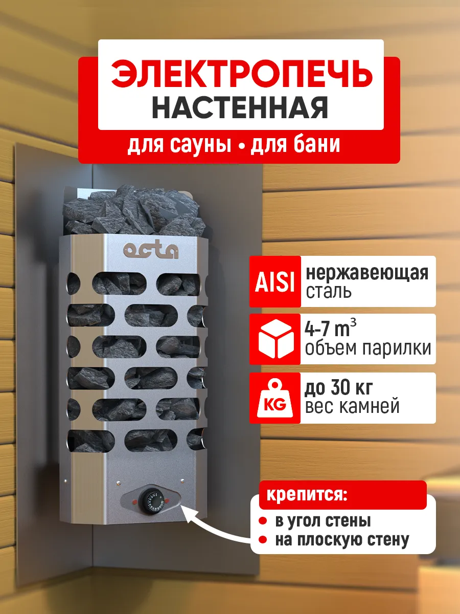 Печь электрическая 4 кВт настенная с пультом, нерж. сталь