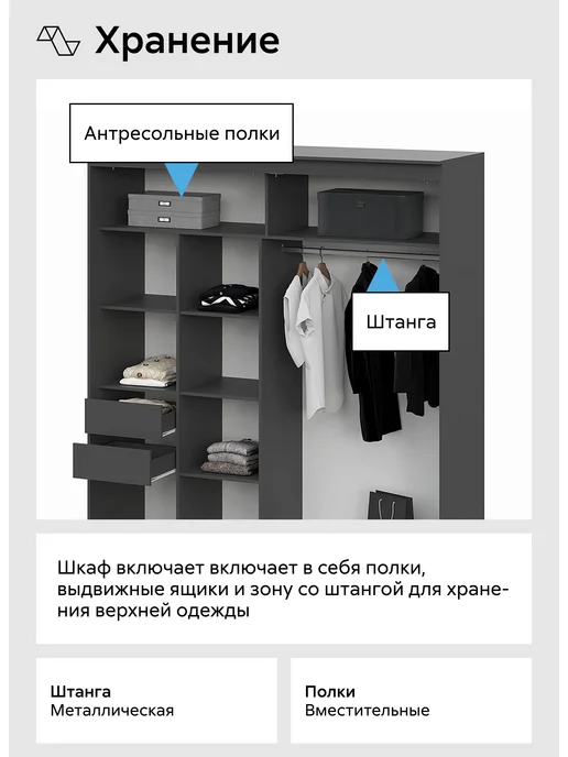 НОНТОН Шкаф-купе Келтор 2м для одежды с зеркалом в спальню прихожую, 2 м, фото 4