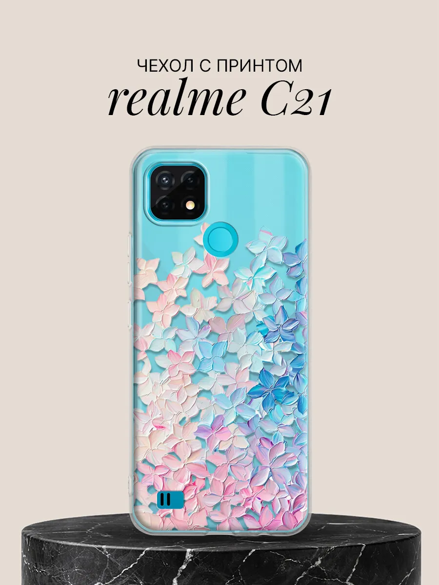 Чехол на realme C21 с принтом Лепестки гортензии