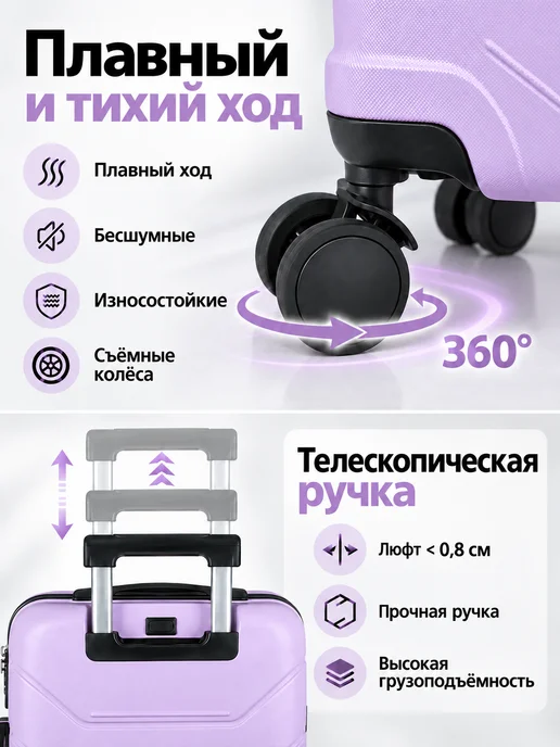 Hakimi Комплект чемодан на колесах M Поликарбонат с USB-порт, фиолетовый, фото 7