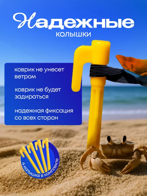 Yumakura Пляжный коврик с колышками для пляжа и пикника Цитрусы, голубой, фото 7