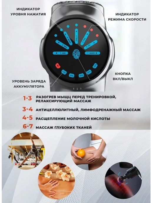 Health Choice Перкуссионный массажер пистолет для тела и спины, серый, фото 2