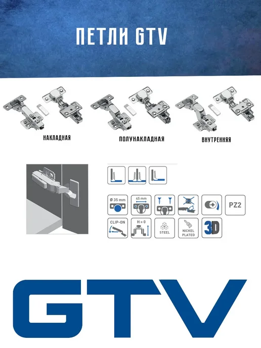 GTV Петля D-35 полунакладная с доводчиком с 3D регулировкой, серый, фото 2