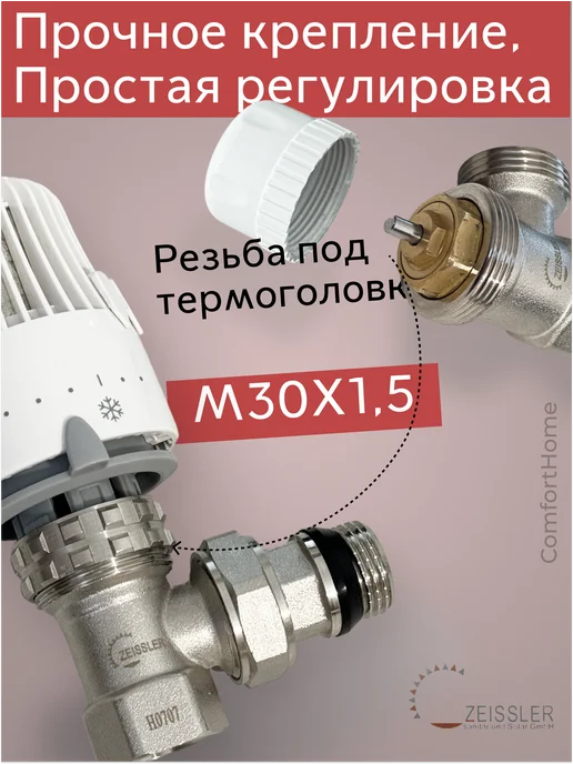 ZEISSLER Термостатический комплект для радиатора 1 2" угловой, вариант, фото 3