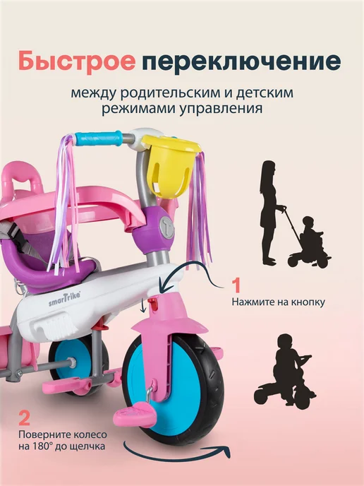 SmarTrike Велосипед детский трехколесный с ручкой Breeze S, розовый, фото 4