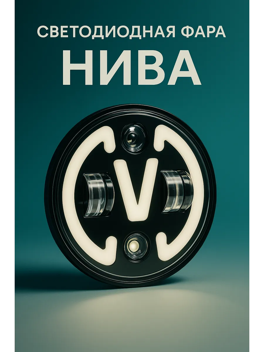 Светодиодная фара для ВАЗ 2121 Нива со знаком V 12–24В, 45W