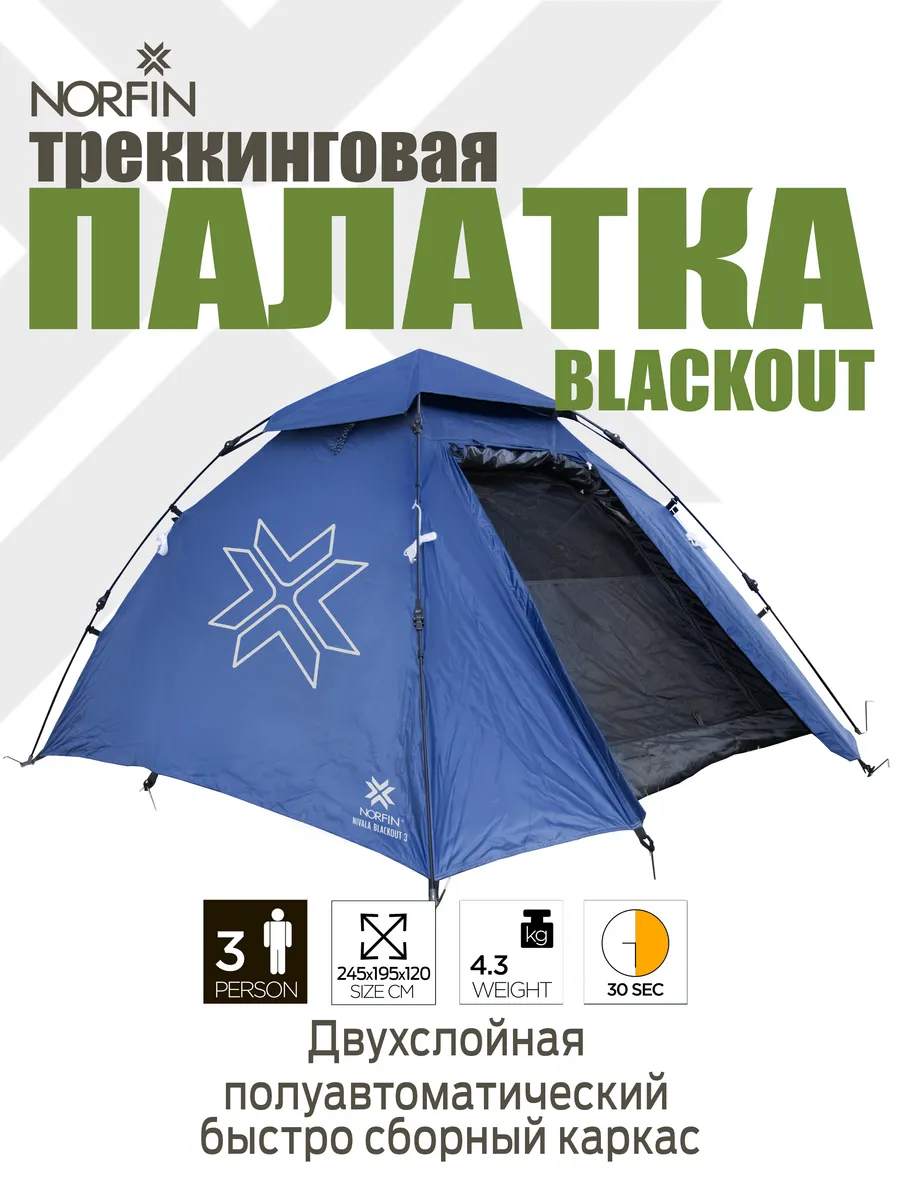 Палатка туристическая 3 местная автомат NIVALA BLACKOUT 3