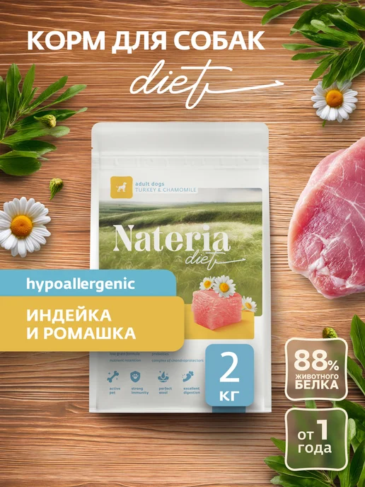 Сухой корм Nateria Hypoallergenic Ро… для собак, гипоаллергенный, индейка, 2,04 кг