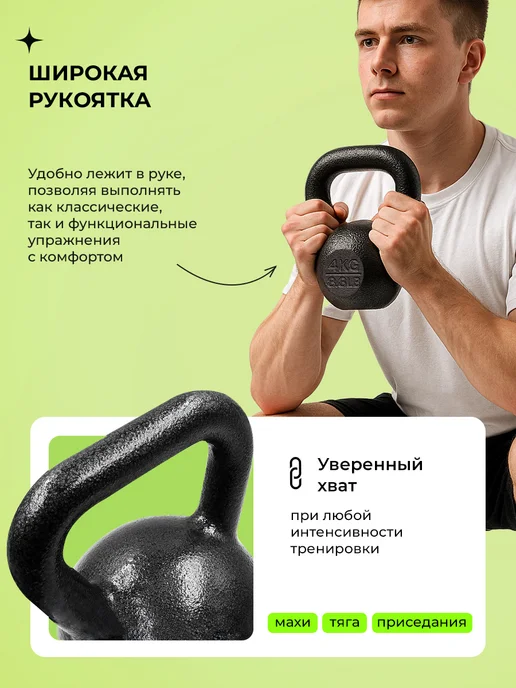 PROIRON Гиря 16 кг чугунная для фитнеса, 4 кг, фото 2
