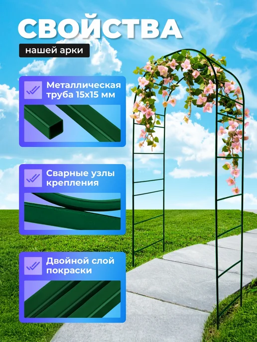 Урожайный уголок Арка садовая металлическая "Лесенка 50ПТ", зеленый, фото 2