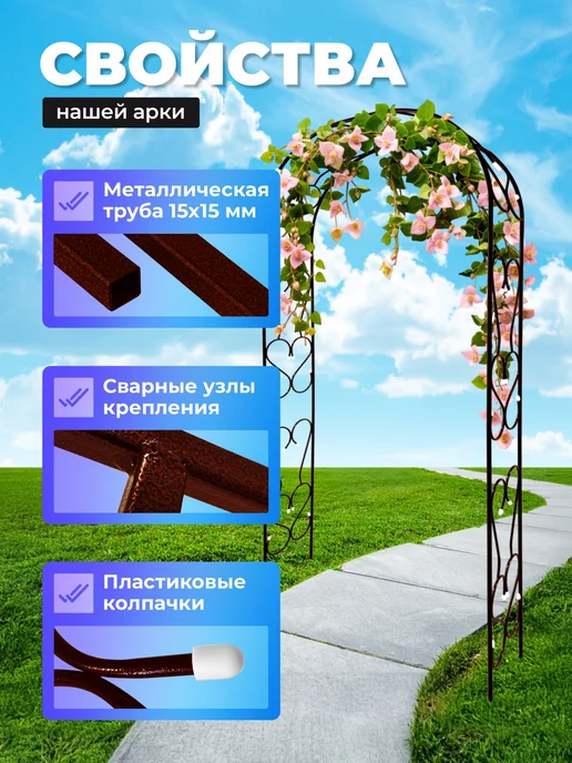 Урожайный уголок Арка садовая металлическая "Узорная 35ПТ", коричневый, фото 2