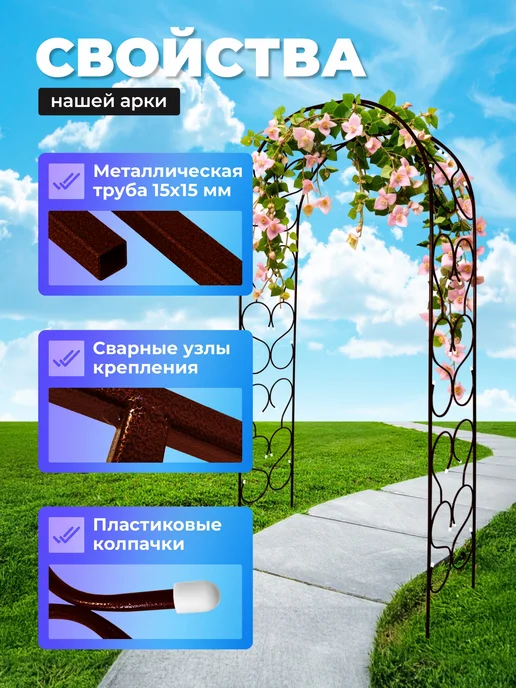 Урожайный уголок Арка садовая металлическая "Узорная 50ПТ", коричневый, фото 2