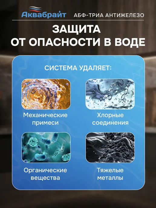 Аквабрайт Фильтр для воды под мойку АБФ-ТРИА – антижелезо с краном, серый, фото 2