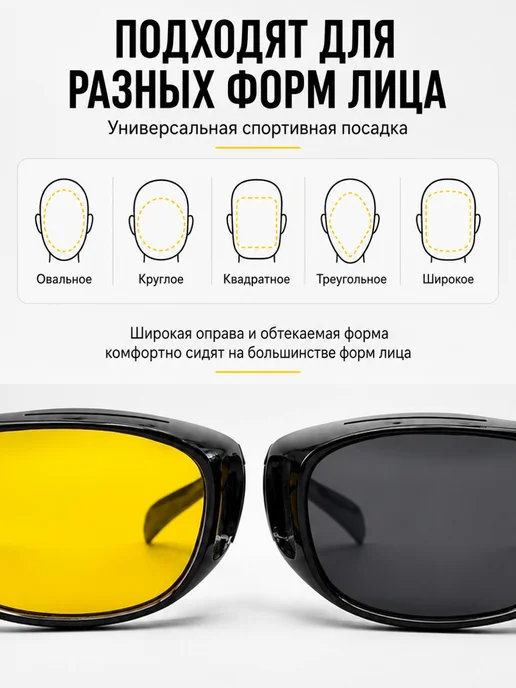 Очки солнцезащитные мужские антиблик 2в1, черный, фото 2