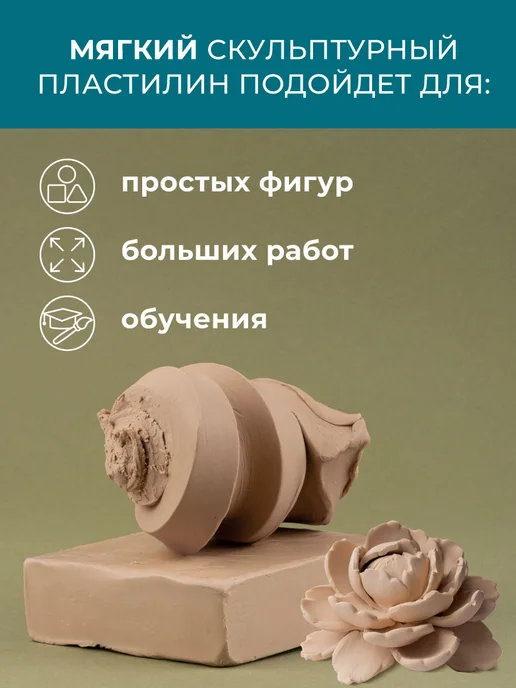Малевичъ Скульптурный пластилин серый мягкий 1 кг, 1 кг, фото 3