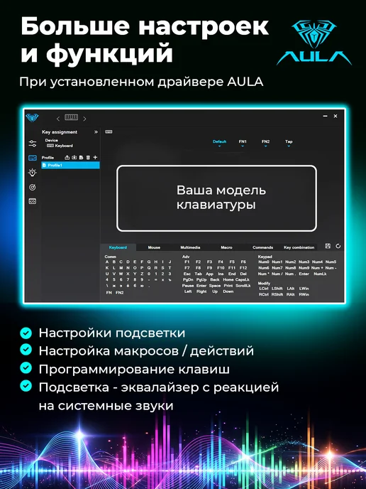 AULA Клавиатура механическая беспроводная 3 варианта подключения, вариант, фото 2