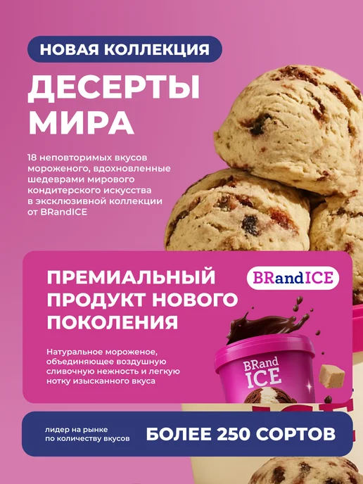 BrandIce Мороженое Кварта сливочное Бейсбольный орешек 1000мл, 1000 мл, фото 4