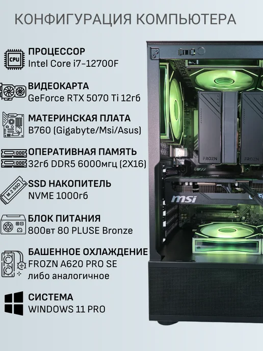 Techno РС Игровой компьютер Титан D6 Intel i7-12700F RTX 5070 Ti, титан, фото 2