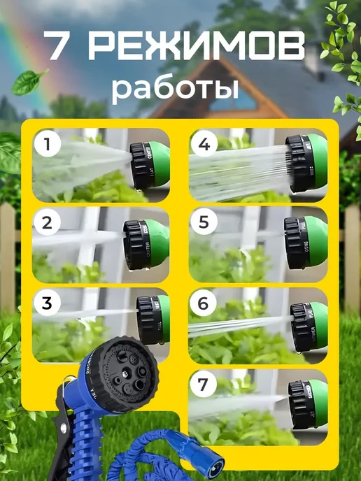 Шланг поливочный растягивающийся садовый, синий, фото 5