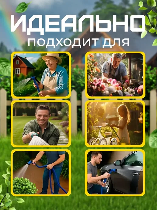 Шланг поливочный растягивающийся садовый, синий, фото 6