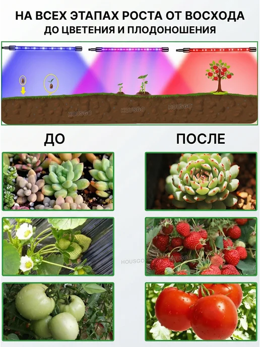HOUSGO GARDEN Фитолампа для растений и рассады полного спектра 4 лампы, вариант, фото 8