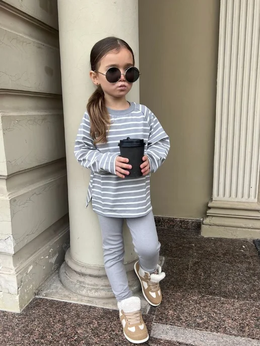 smalliber kids Костюм для девочки с леггинсами, черный, фото 7