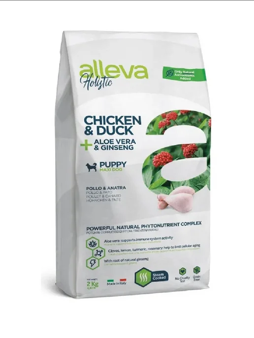 Сухой корм Alleva Holistic Кура для собак, щенки, утка, 2 кг