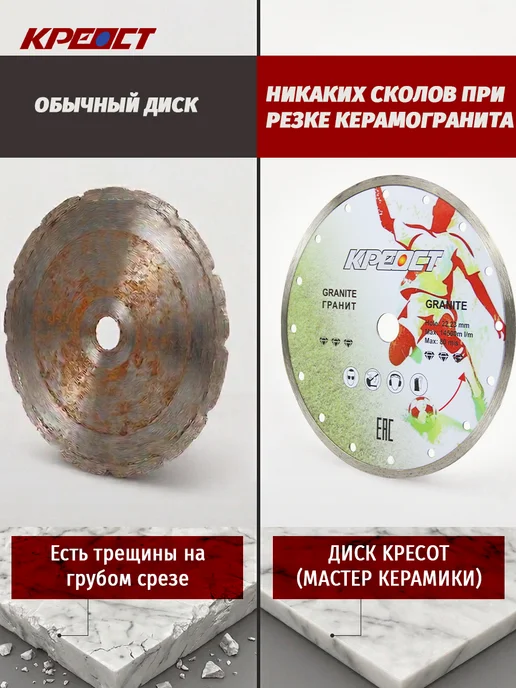 Креост Диск алмазный 125 мм по керамограниту, чистый рез, 2 шт, KPEOCT 230, фото 4