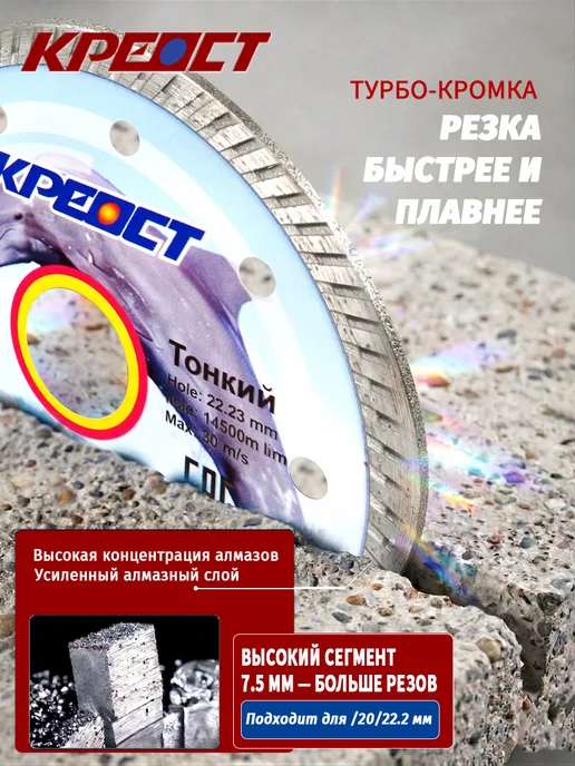 Креост Алмазный диск 125 мм турбо по бетону и камню, 2 шт, 2 шт, фото 4