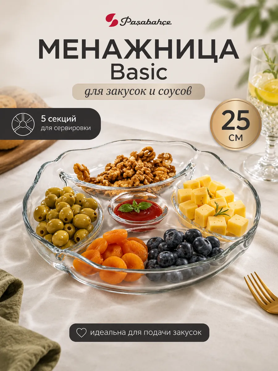 Менажница 25 см Basic тарелка для закусок соусов 10467