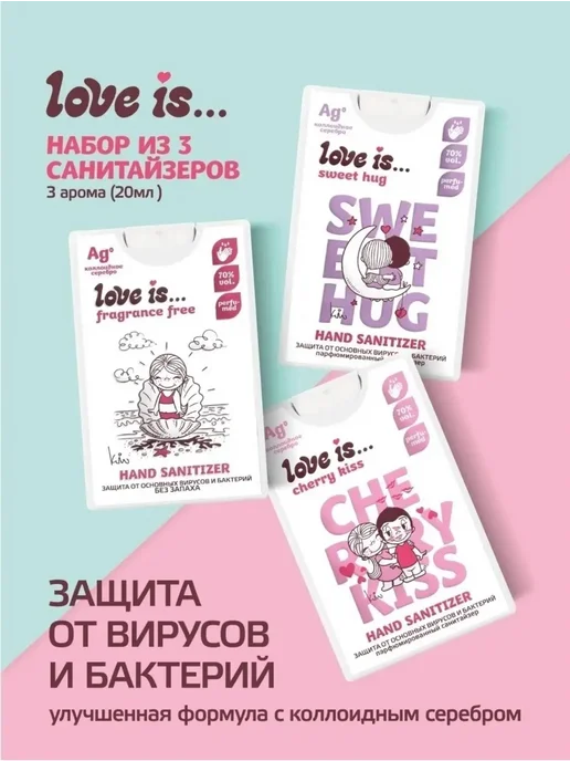 Love Is Набор Антисептик санитайзер кожный для рук 3 шт по 20 мл, 3 шт, 20 мл, фото 8