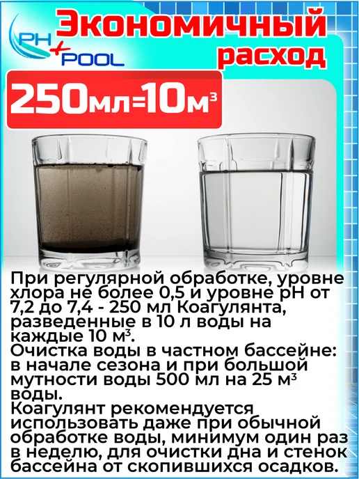 Ph+pool Коагулянт для бассейна быстрый, жидкий 1 л, 1 л, фото 3