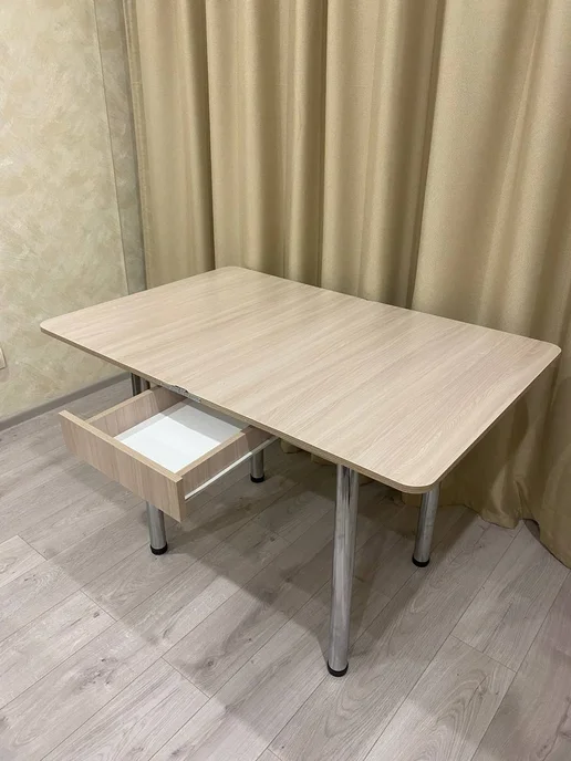 Стол обеденный раздвижной с ящиком, бежевый, фото 13