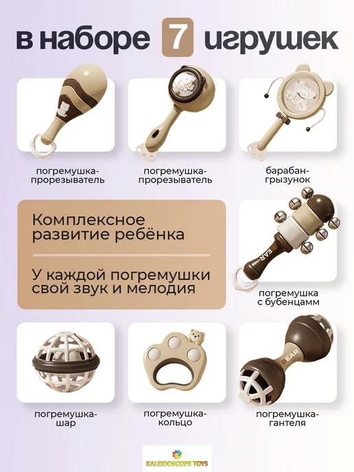 Kaleidoscope toys Игрушки набор погремушек для новорожденных малышей 0+, белый, фото 2