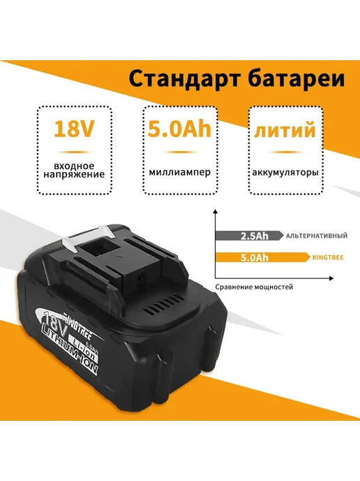 KingTree Аккумулятор для электроинструмента 18 В 5,0ач.(1 шт), 1 шт, фото 3