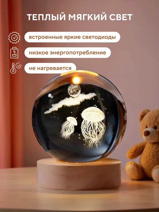 Conflate Ночник настольный шар 3д от USB, белый, фото 4