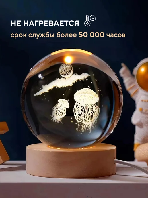 Conflate Ночник настольный шар 3д от USB, белый, фото 8