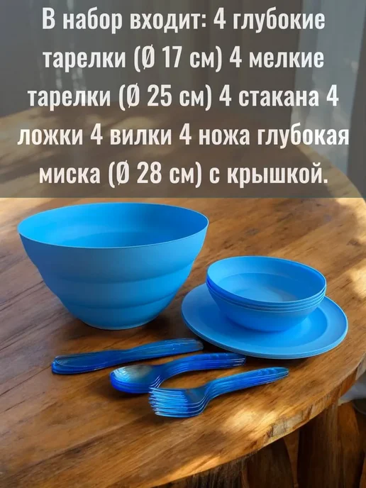 DOSH-HOME Набор посуды для пикника 25 предметов, синий, фото 3