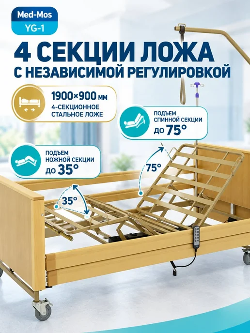 Кровать для лежачих больных YG-1, бежевый, фото 2