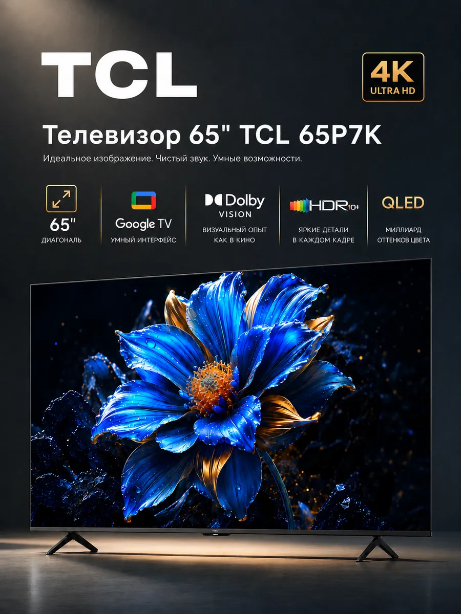 TCL Телевизор 65" диагональ 65P7K 4K QLED HDR10+ Dolby Vision