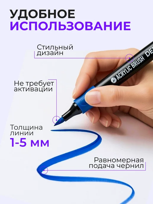 DENKSY Акриловые маркеры кисти набор для рисования 12 цветов, 48 цв., фото 4