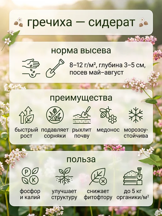 ЗЕЛЕНЫЙ УГОЛОК Семена Гречиха 10 кг сидерат и медонос, 10 кг, фото 2