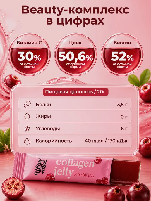 Иван-поле Коллаген желе Клюква 30 стиков по 20 г, 20 г, фото 8
