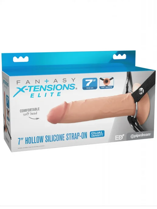 PIPEDREAM Силиконовый полый страпон X-Tensions Elite (19.1, Ø 4.6 см), бежевый