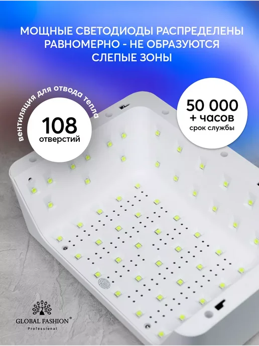 Global Fashion Лампа для маникюра профессиональная мощная, белый, фото 2
