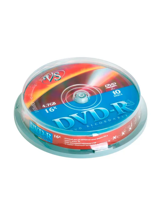 VS Диски DVD-R 4.7 GB 16x Cake Box, 10 шт, 4,7 ГБ, 10 шт