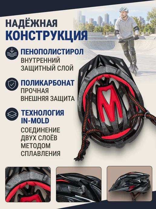 STELS Шлем велосипедный защитный FSD-HL056 (in-mold), черный, фото 3